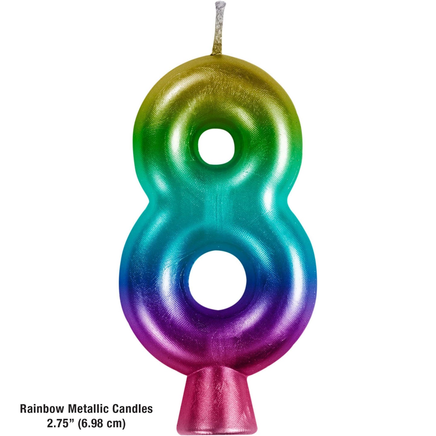 Rainbow Metallic 8 Birthday Candle 12 ct Dimension Image