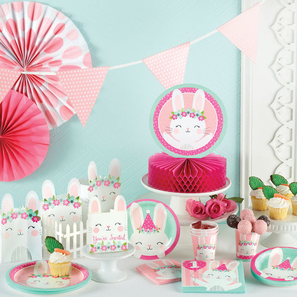 Bunny Party Supplies displayed on a table