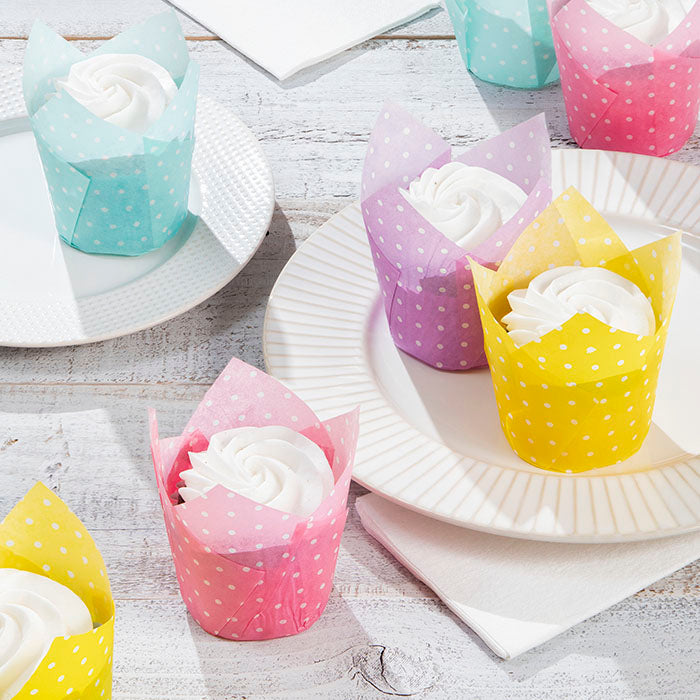 Colorful polka dot tulip cupcake wrappers