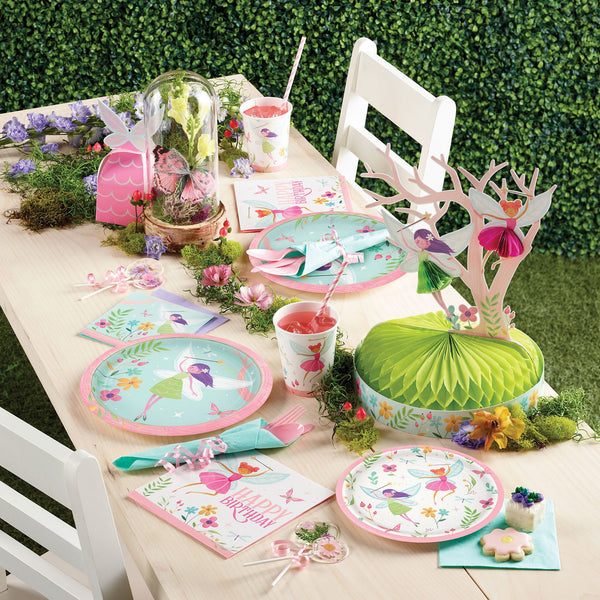 Fairy Forest Party Supplies displayed on a table