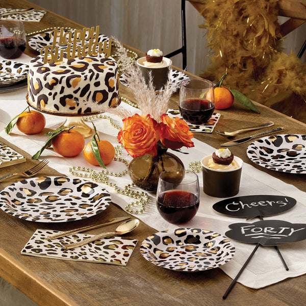 Leopard party supplies on a table