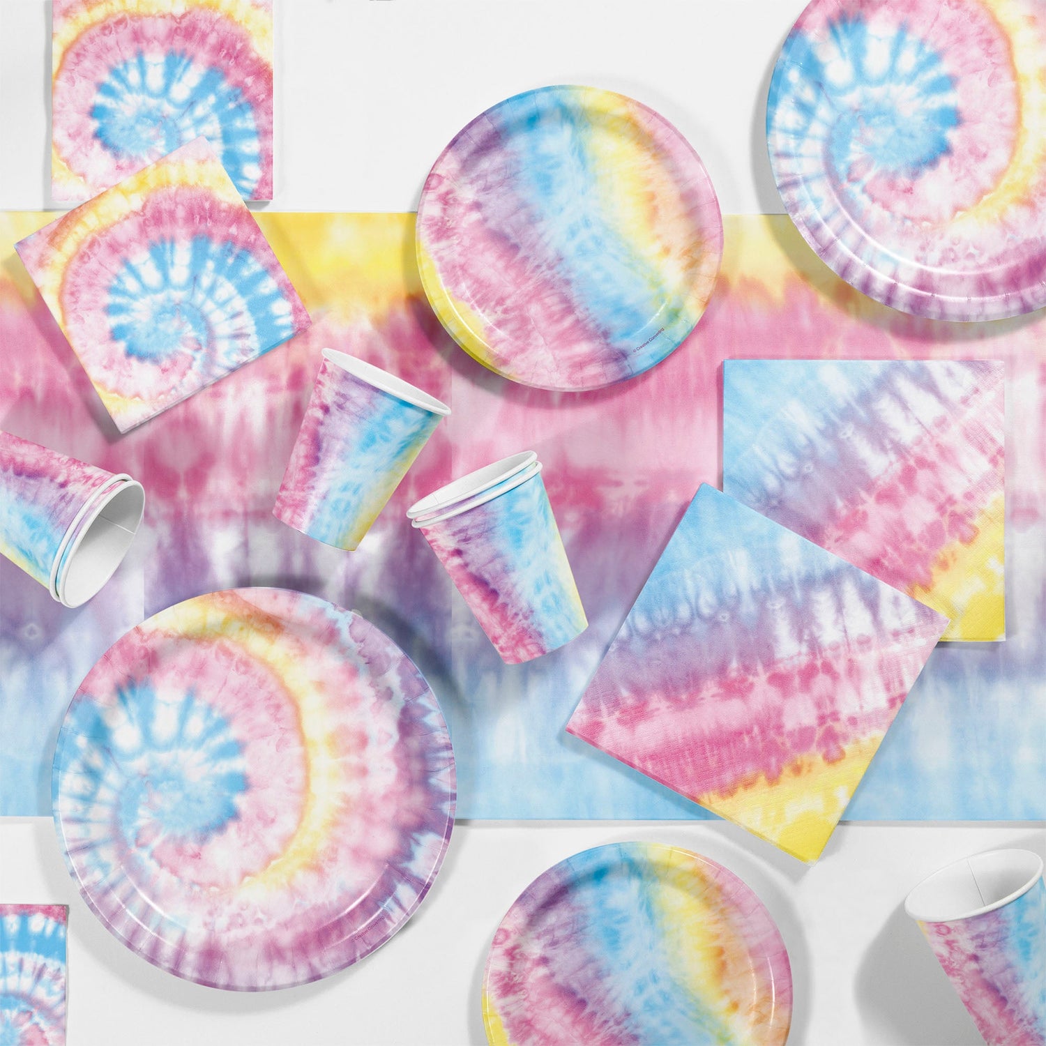 Tie Dye Party Supplies displayed on a table