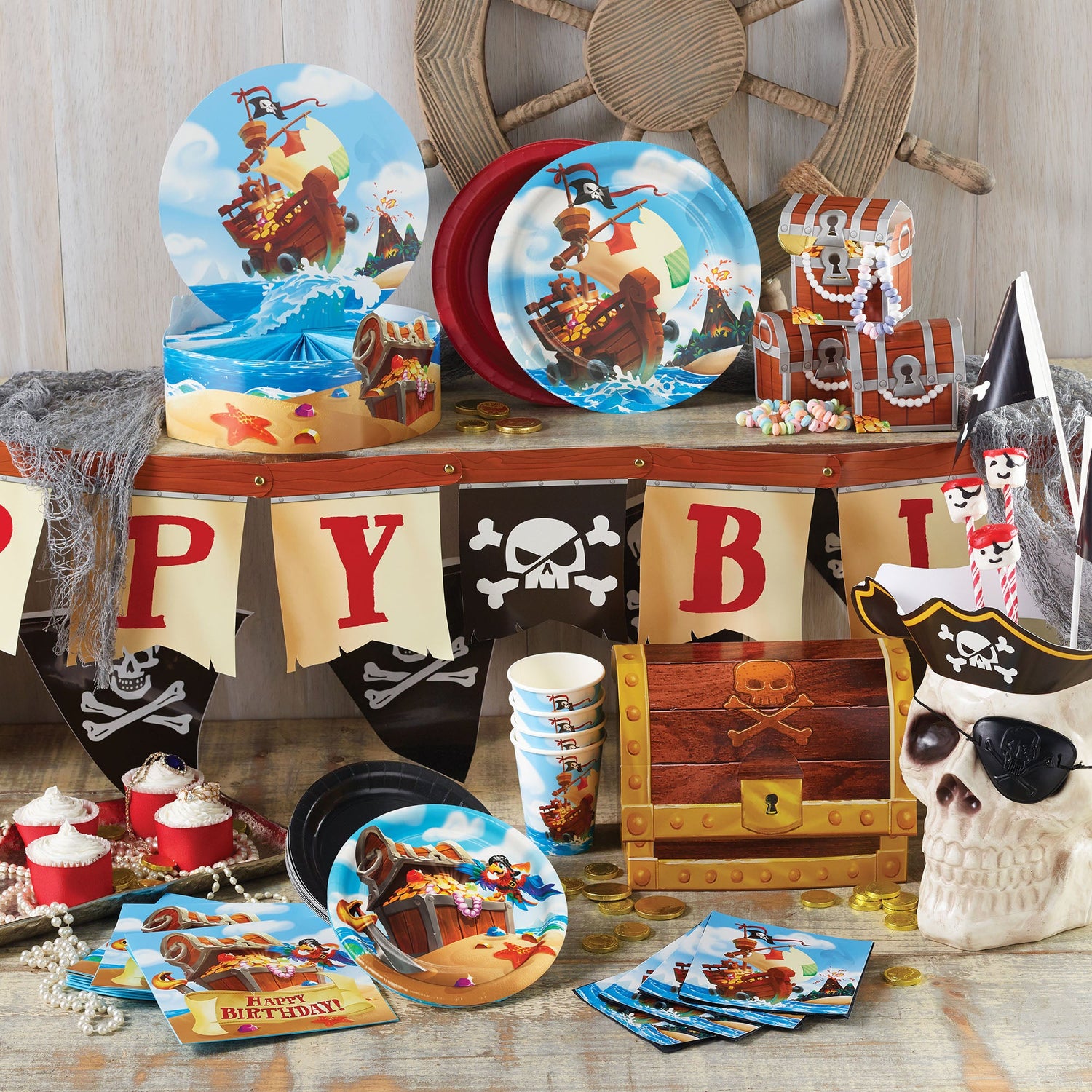 Treasure Island Pirate Party Supplies on a table