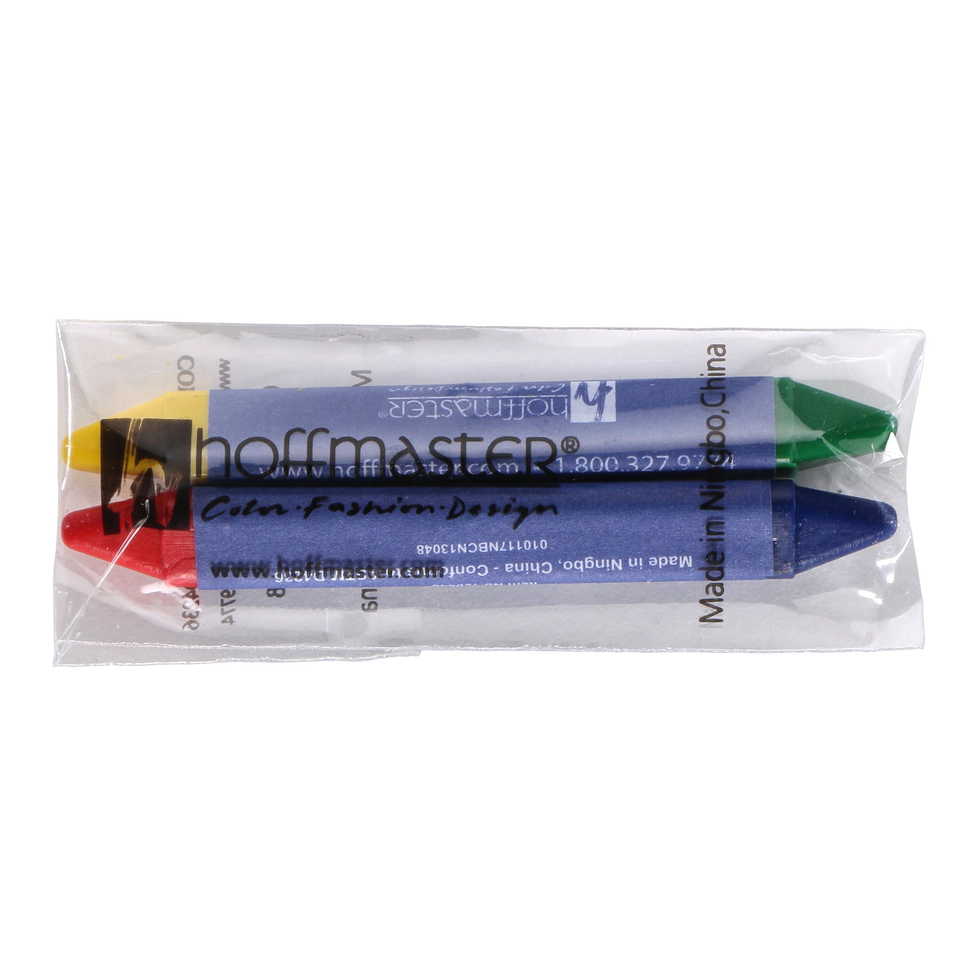 Packaged mini double-tipped crayons with 'hoffmaster' branding on a white background