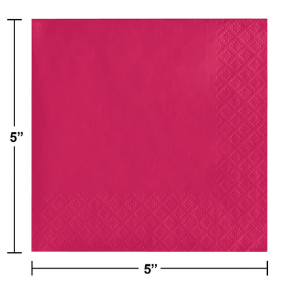 Hot Magenta 2-Ply Beverage Napkins 600 ct Dimension Image