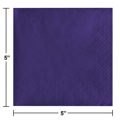 Purple Beverage Napkins 2-Ply 1200 ct Dimension Image