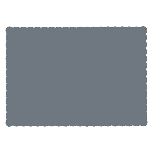 Rectangular placemat with scalloped edge in gray color on a white background
