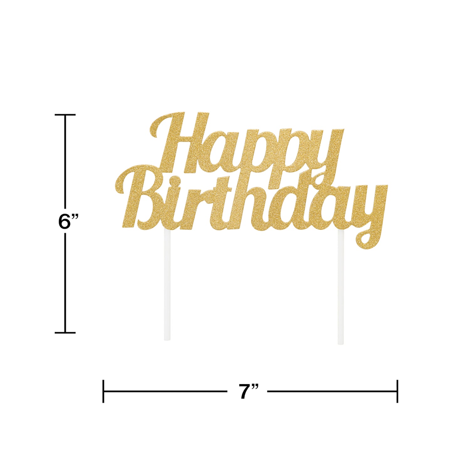 Gold Glitter Happy Birthday Cake Toppers 12 ct