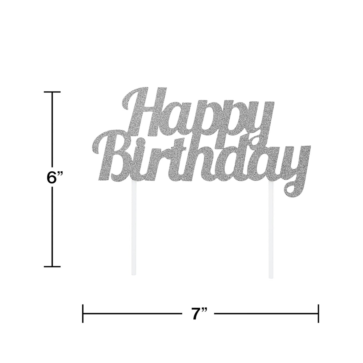 Silver Glitter Happy Birthday Cake Toppers 12 ct