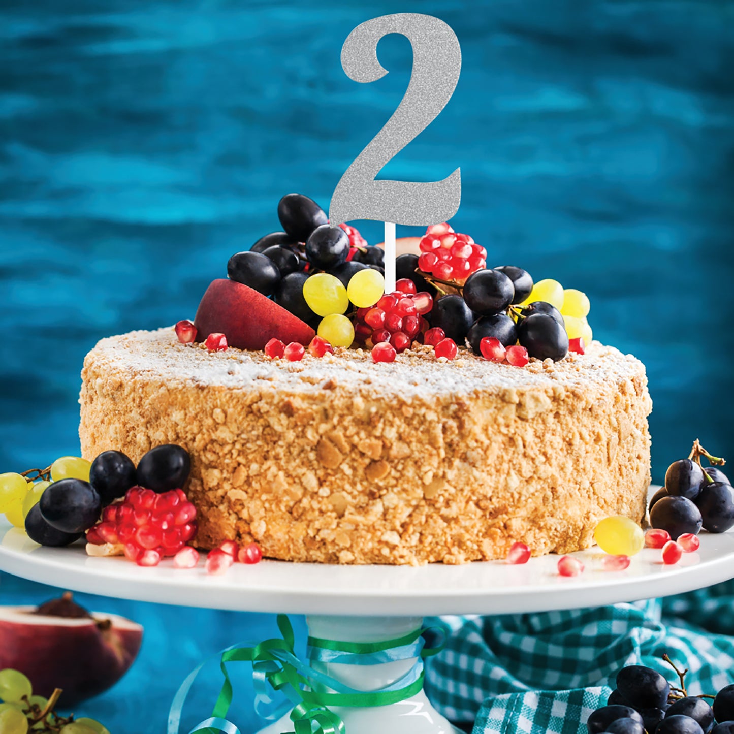 Number 2 Silver Glitter Cake Toppers 12 ct