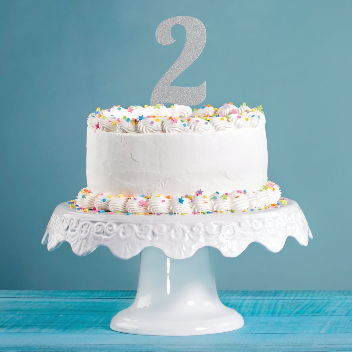 Number 2 Silver Glitter Cake Toppers 12 ct
