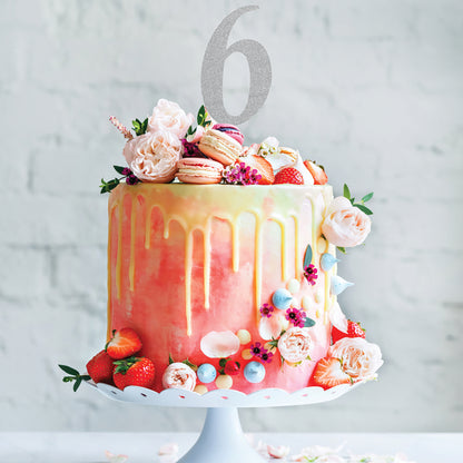 Number 6 Silver Glitter Cake Toppers 12 ct