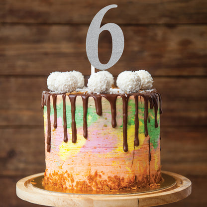 Number 6 Silver Glitter Cake Toppers 12 ct