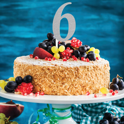 Number 6 Silver Glitter Cake Toppers 12 ct