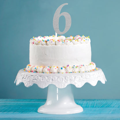 Number 6 Silver Glitter Cake Toppers 12 ct