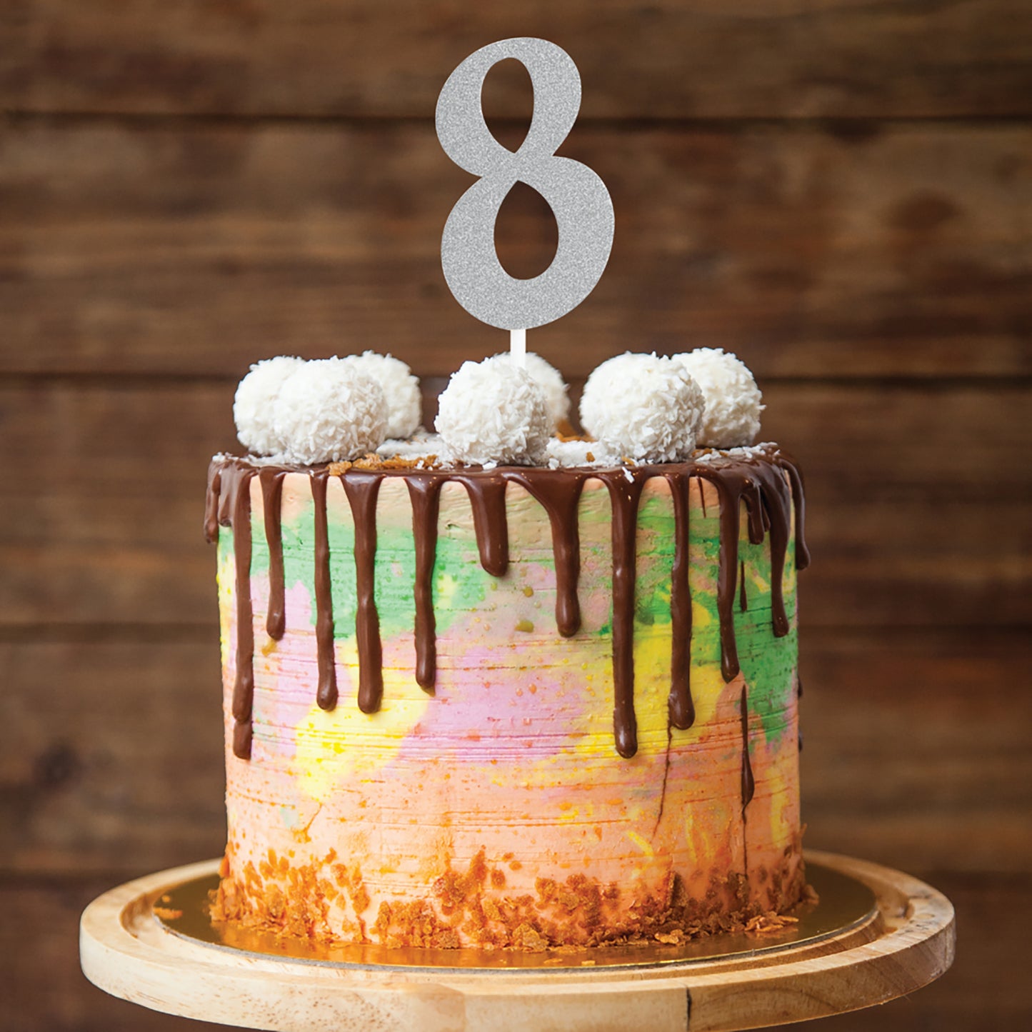 Number 8 Silver Glitter Cake Toppers 12 ct