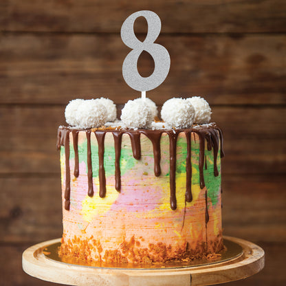Number 8 Silver Glitter Cake Toppers 12 ct
