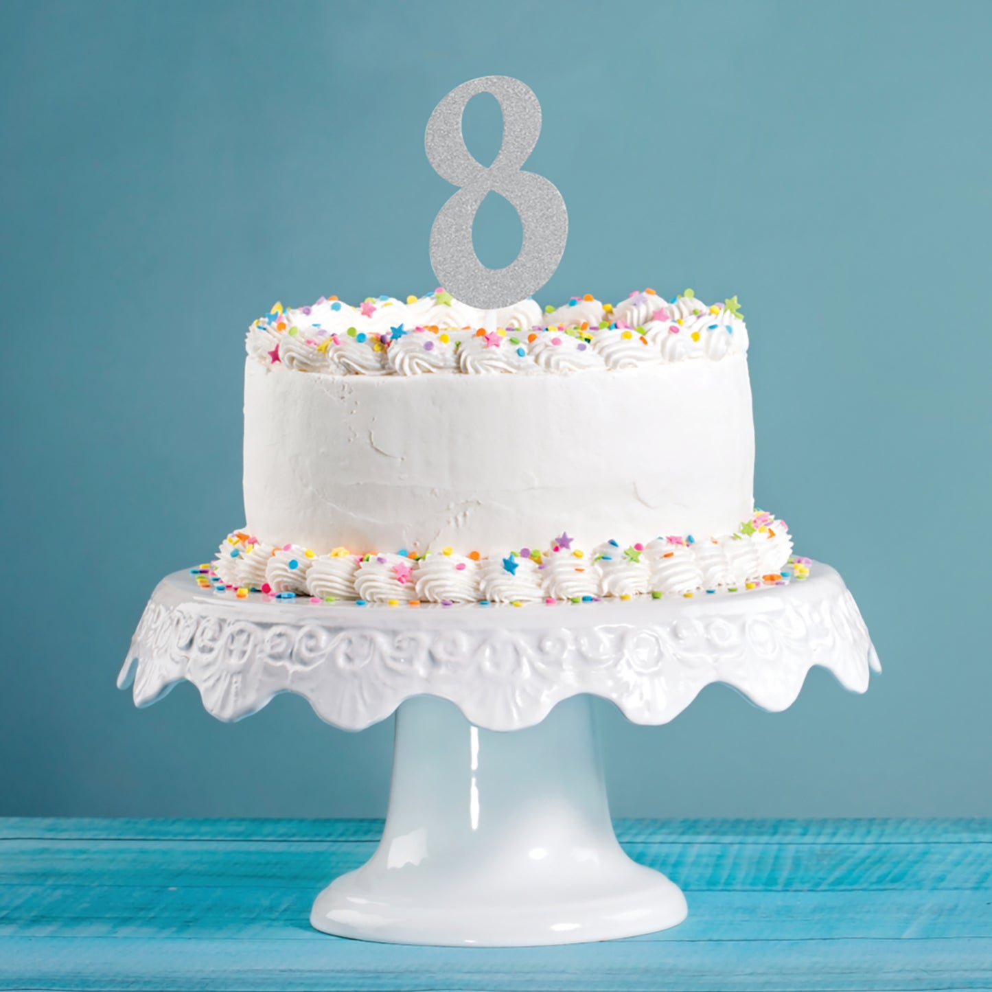 Number 8 Silver Glitter Cake Toppers 12 ct