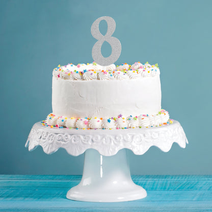 Number 8 Silver Glitter Cake Toppers 12 ct