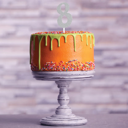 Number 8 Silver Glitter Cake Toppers 12 ct