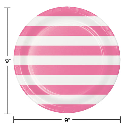 Candy Pink Polka Dots and Stripes Dinner Plates 96 ct
