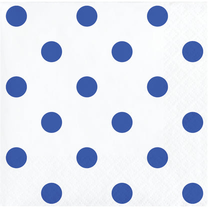 Cobalt Blue Polka Dots and Stripes Beverage Napkins 192 ct
