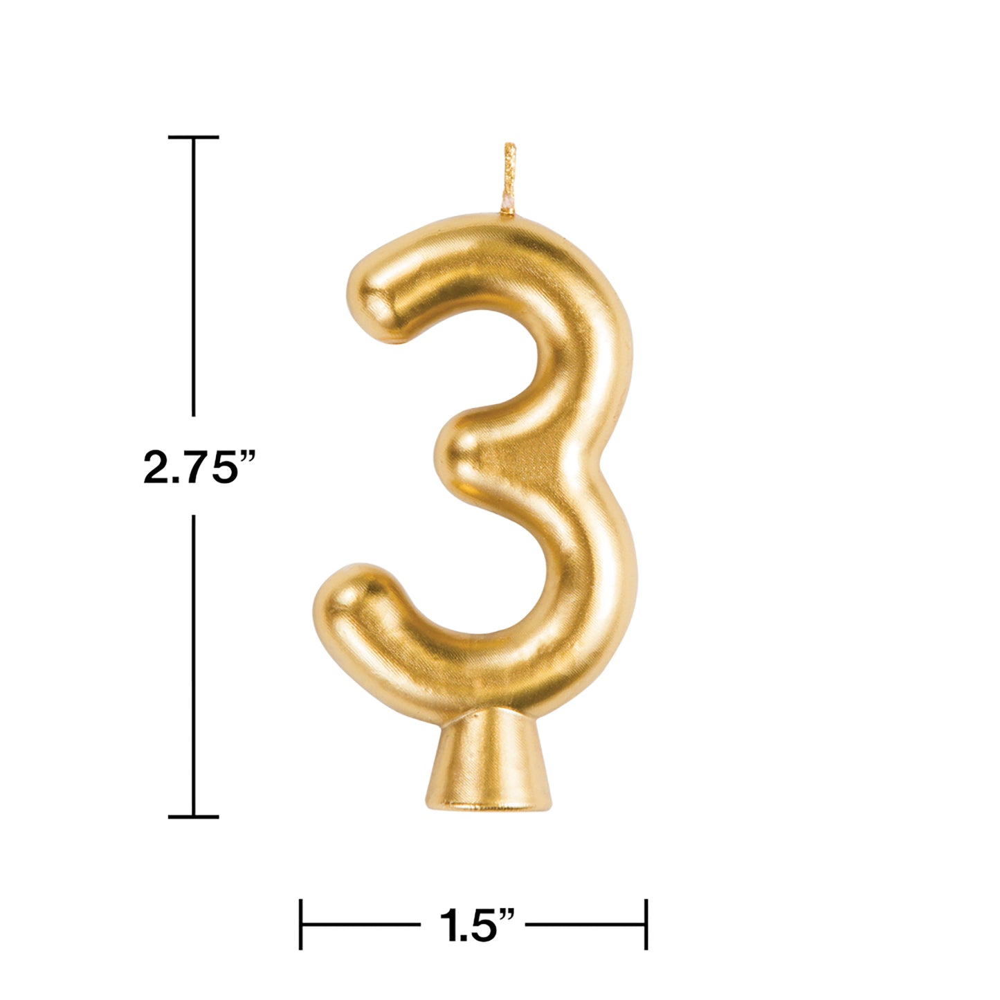 Gold Number 3 Candles 12 ct