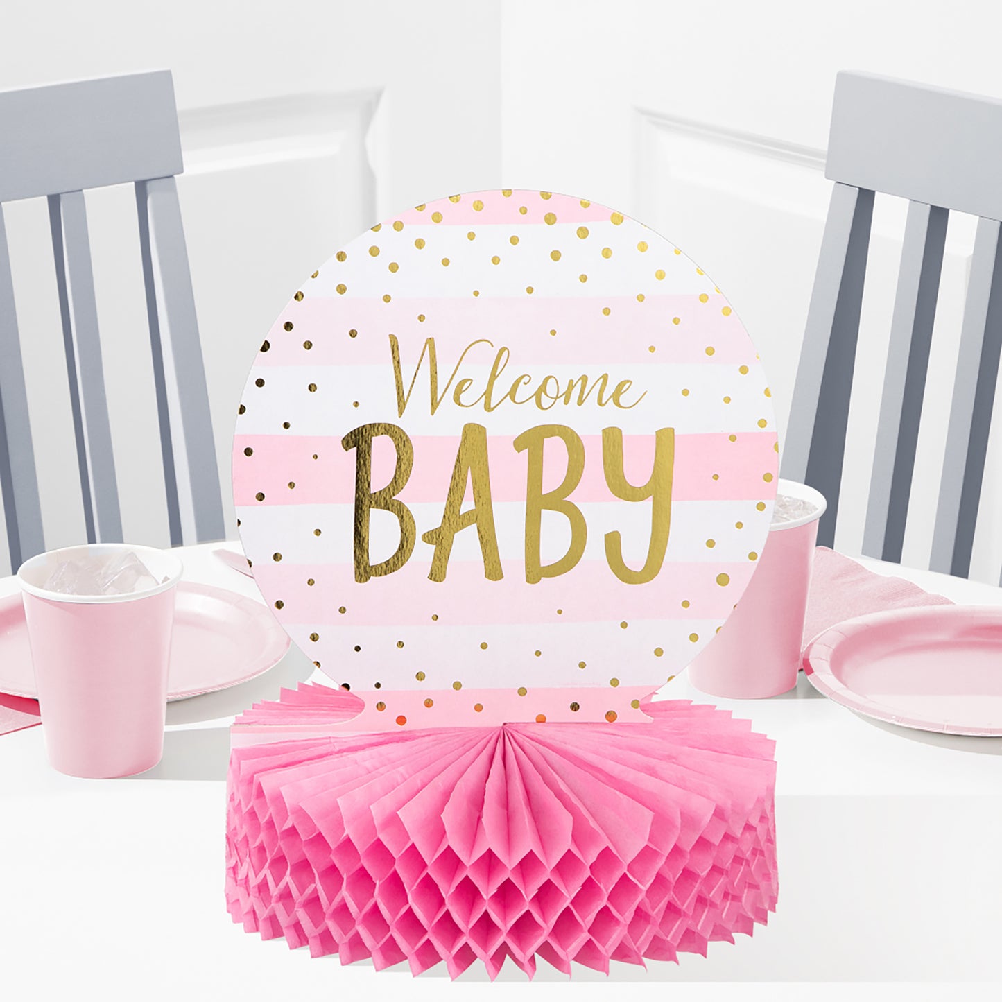 Pink and Gold Celebration Baby Shower Centerpieces 6 ct