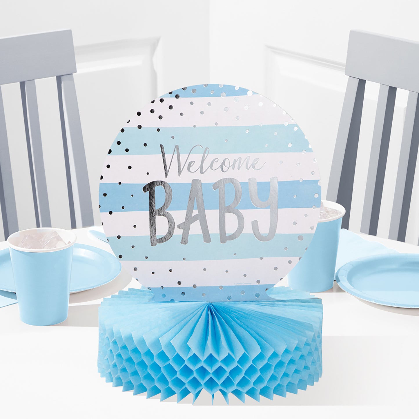 Blue and Silver Celebration Baby Shower Centerpieces 6 ct