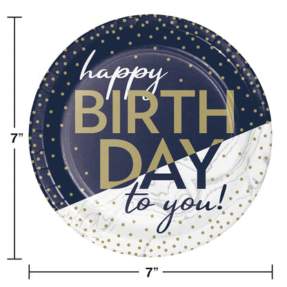 Navy and Gold Birthday Dessert Plates 96 ct