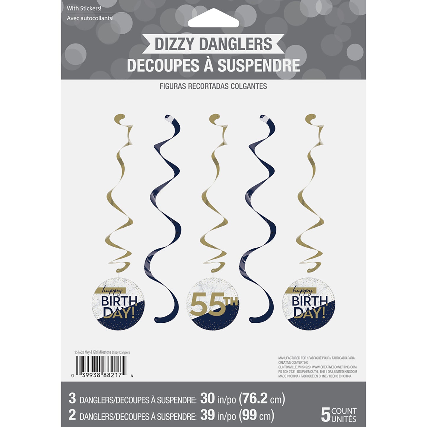 Navy and Gold Birthday Dizzy Danglers 30 ct