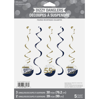 Navy and Gold Birthday Dizzy Danglers 30 ct