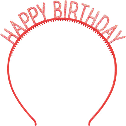 Assorted Colors Happy Birthday Headbands with Glitter 48 ct