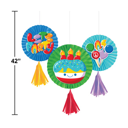 Bubbly Birthday Hanging Fans with Tassels 36 ct Dimension Image