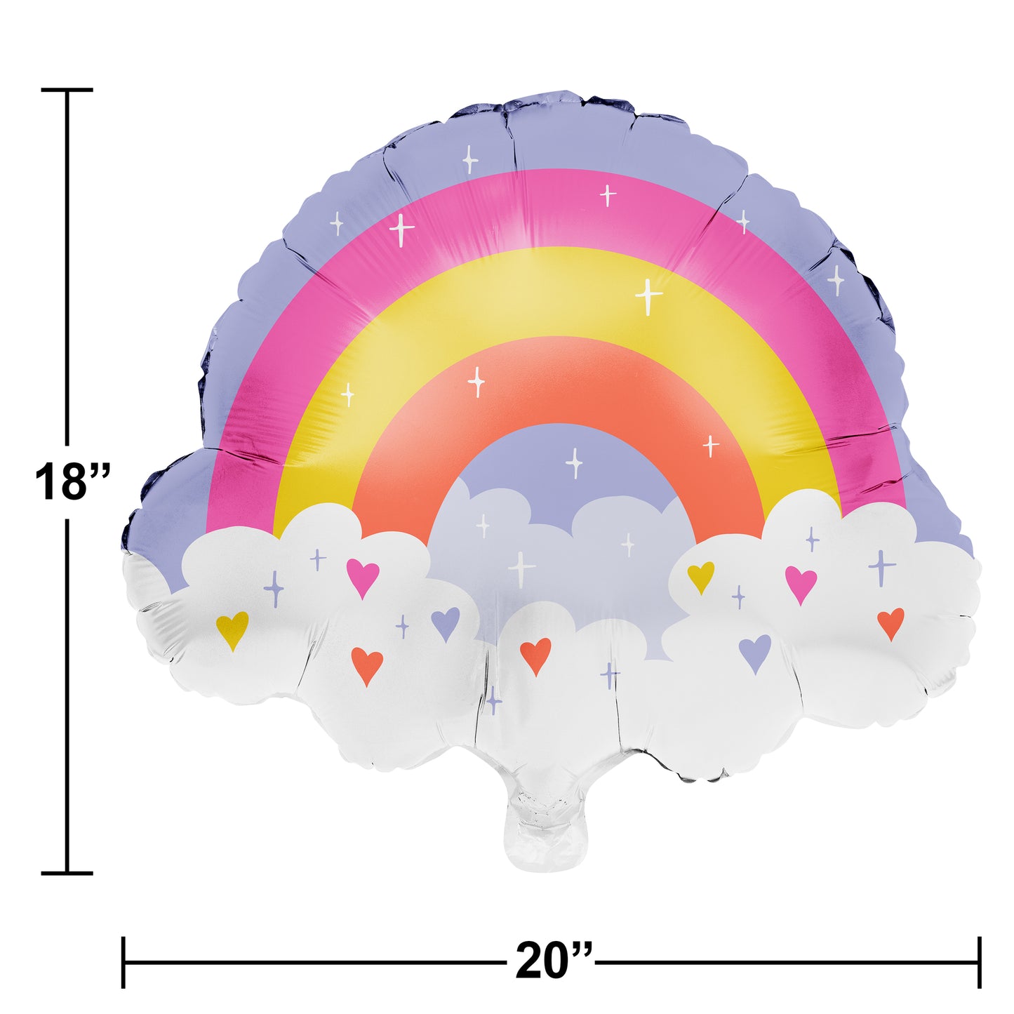 Sweet Dreams Rainbow Shaped Metallic Balloon 10 ct Dimension Image