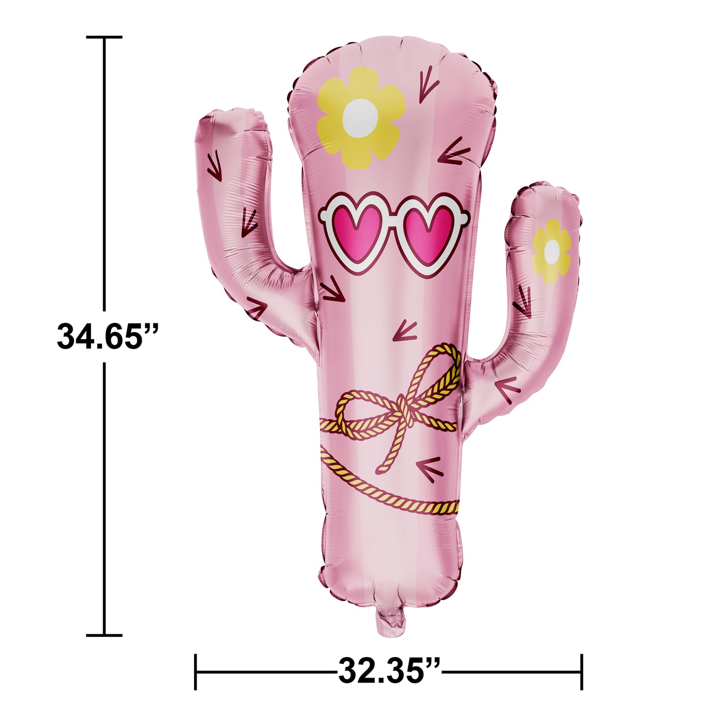 Boots and Bows Cactus Shaped Foil Balloon 10 ct Dimension Image