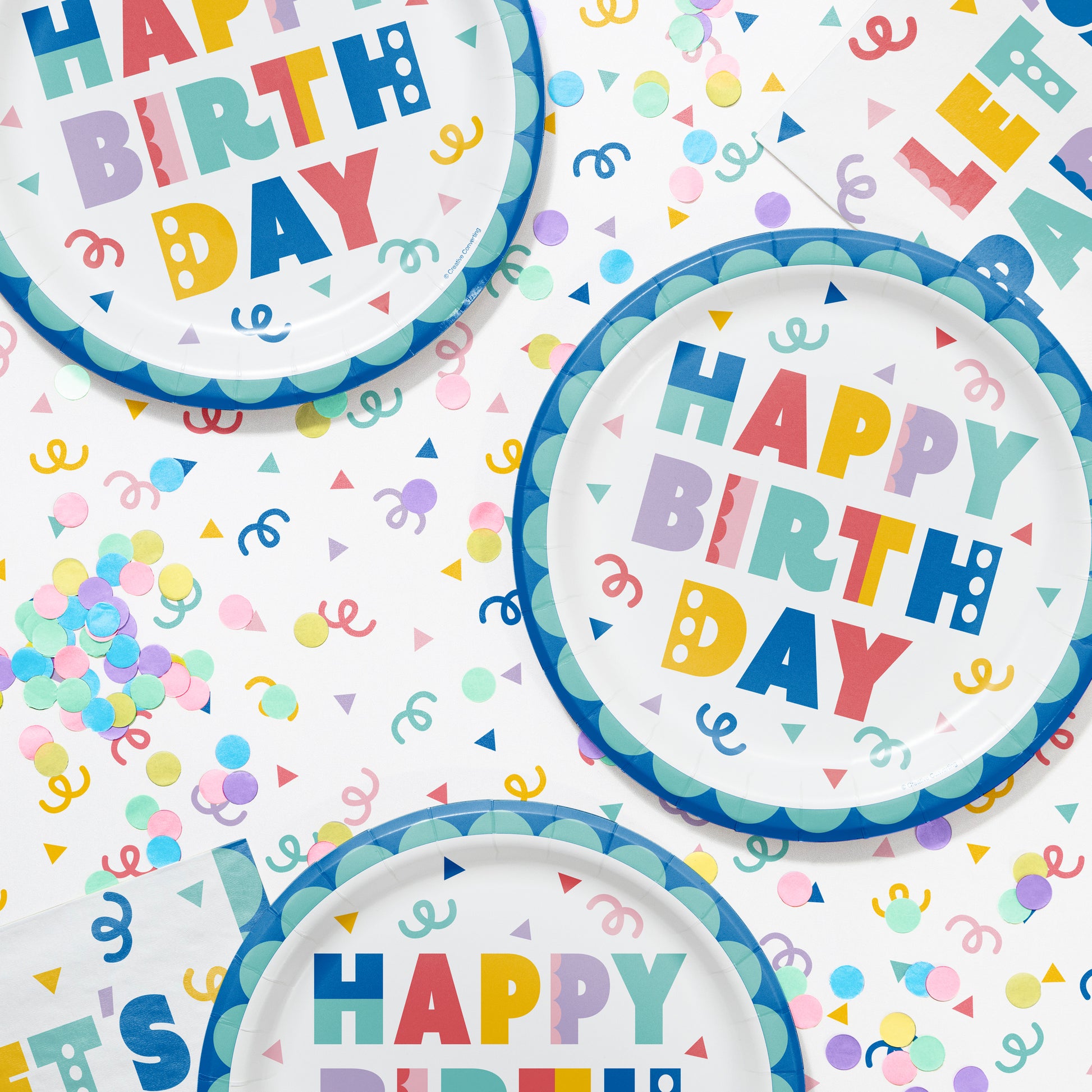 Party Patterns Happy Birthday Dinner Paper Plates 96 ct Lifestyle Image