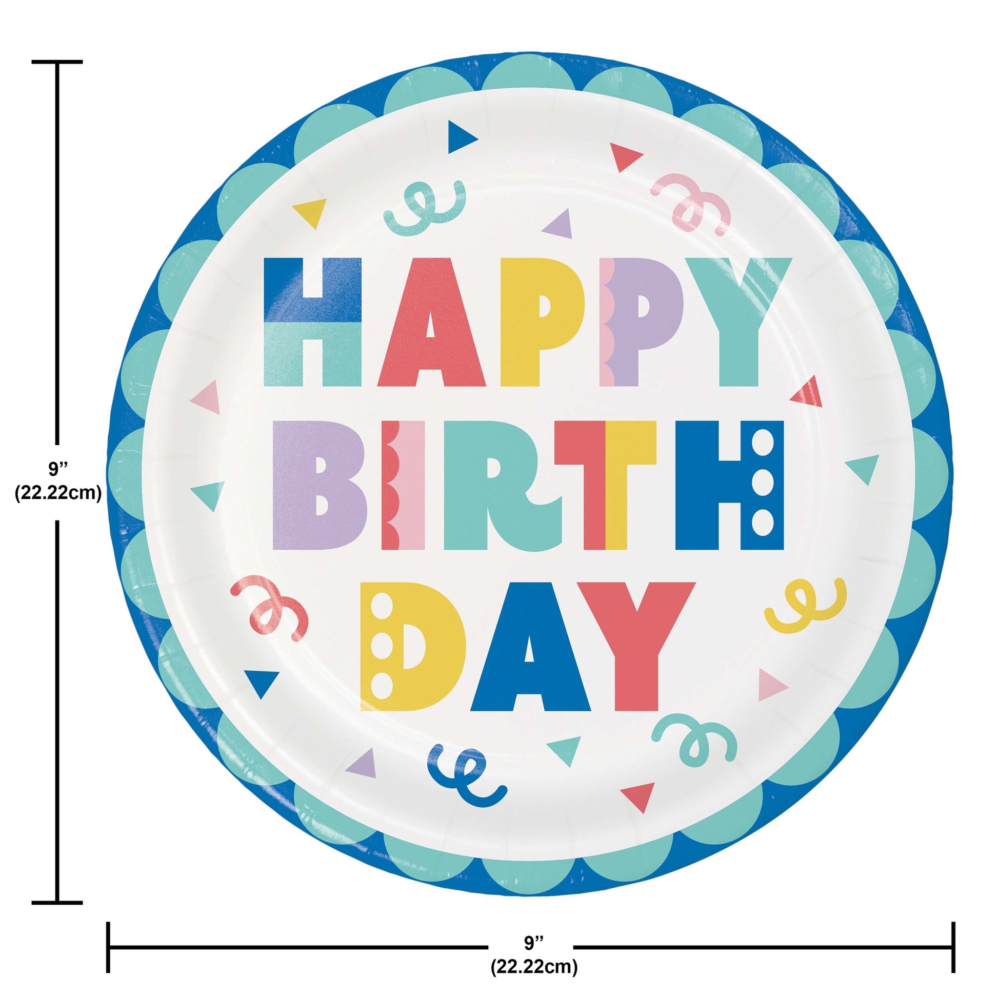 Party Patterns Happy Birthday Dinner Paper Plates 96 ct Dimension Image