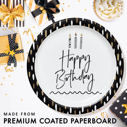 Golden Wishes Happy Birthday Dinner Paper Plates 96 ct Feature Image