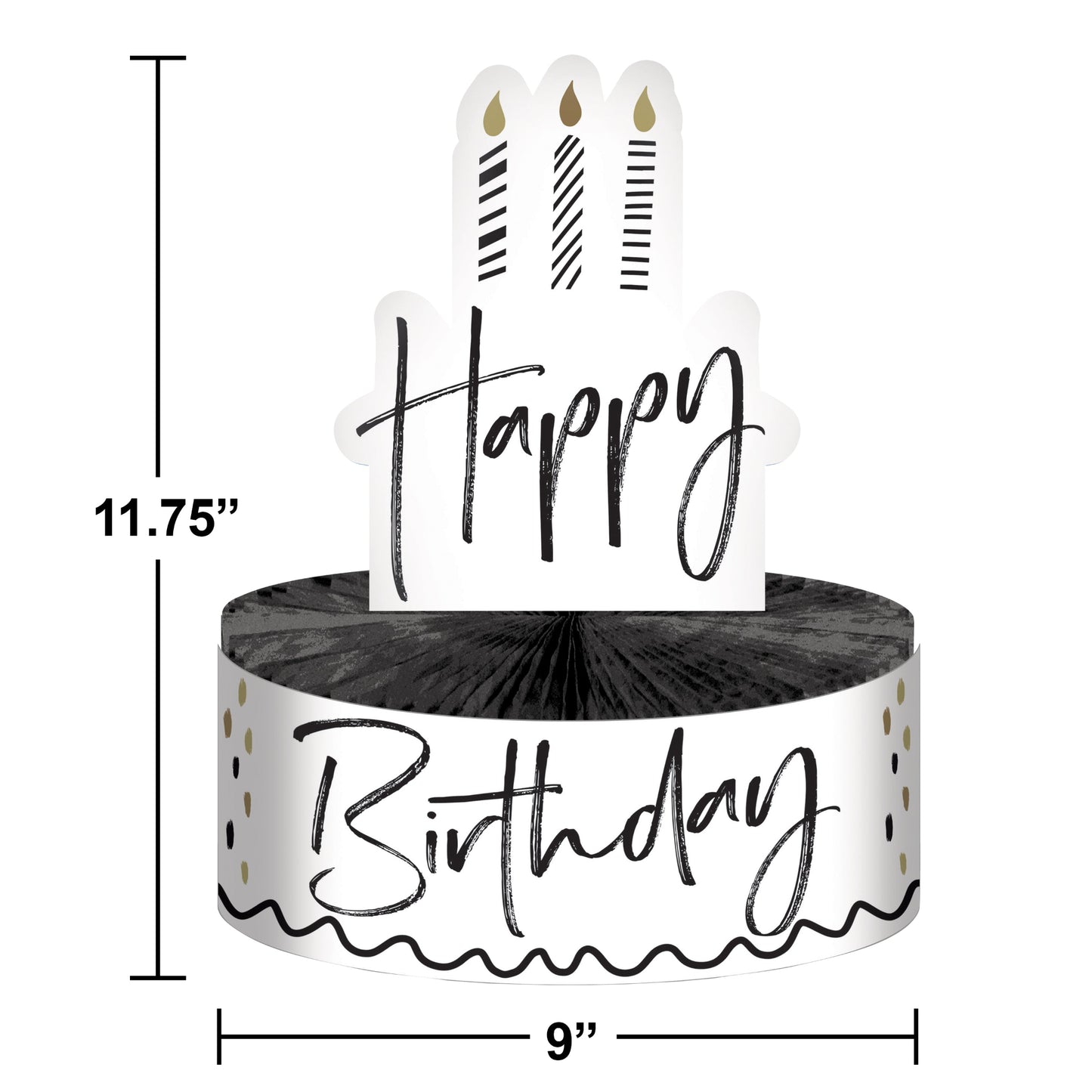 Golden Wishes Happy Birthday Centerpiece 12 ct Dimension Image