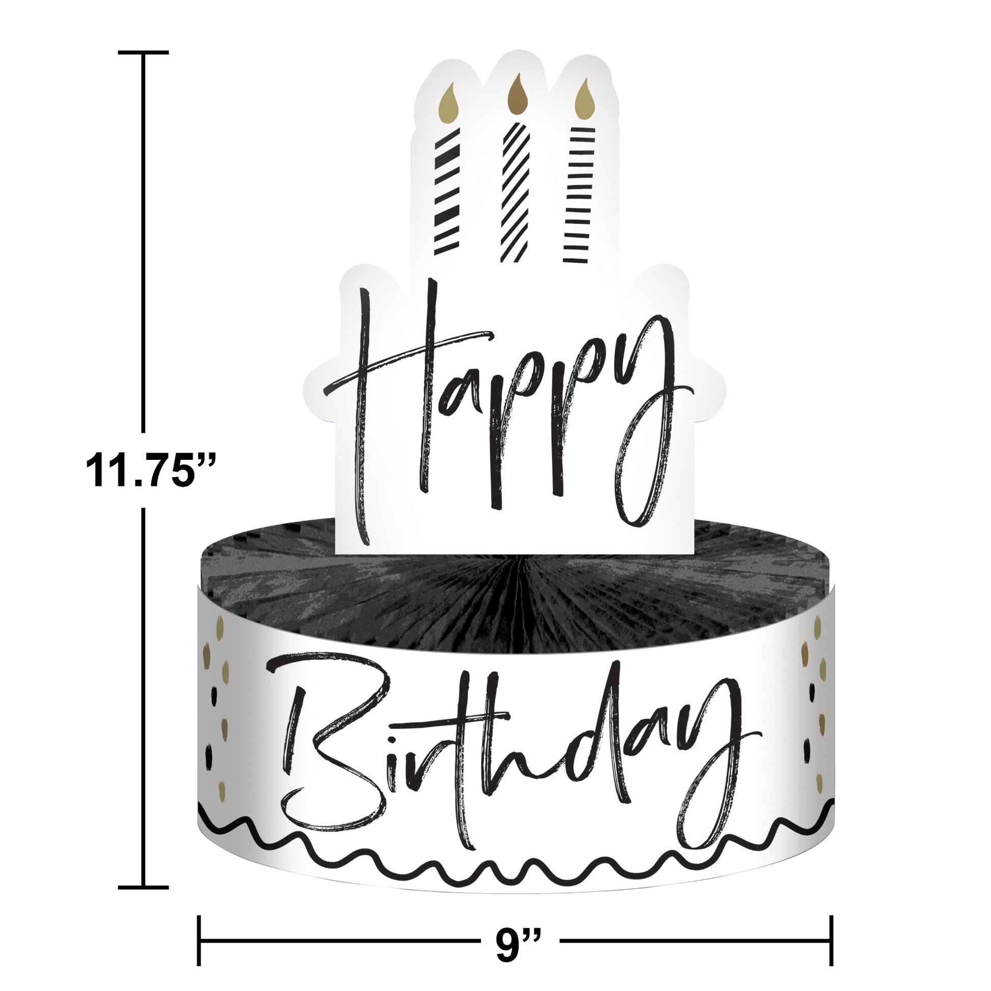 Golden Wishes Happy Birthday Centerpiece 12 ct Dimension Image