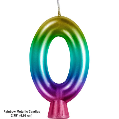 Rainbow Metallic 0 Birthday Candle 12 ct Dimension Image
