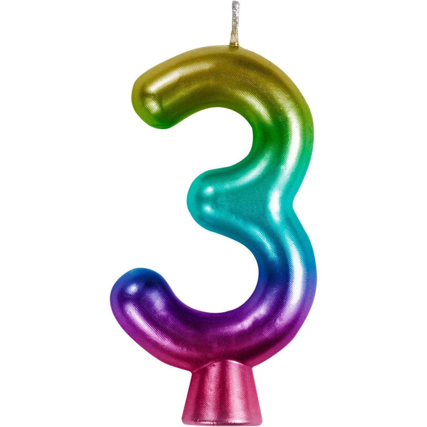 Rainbow Metallic 3 Birthday Candle 12 ct