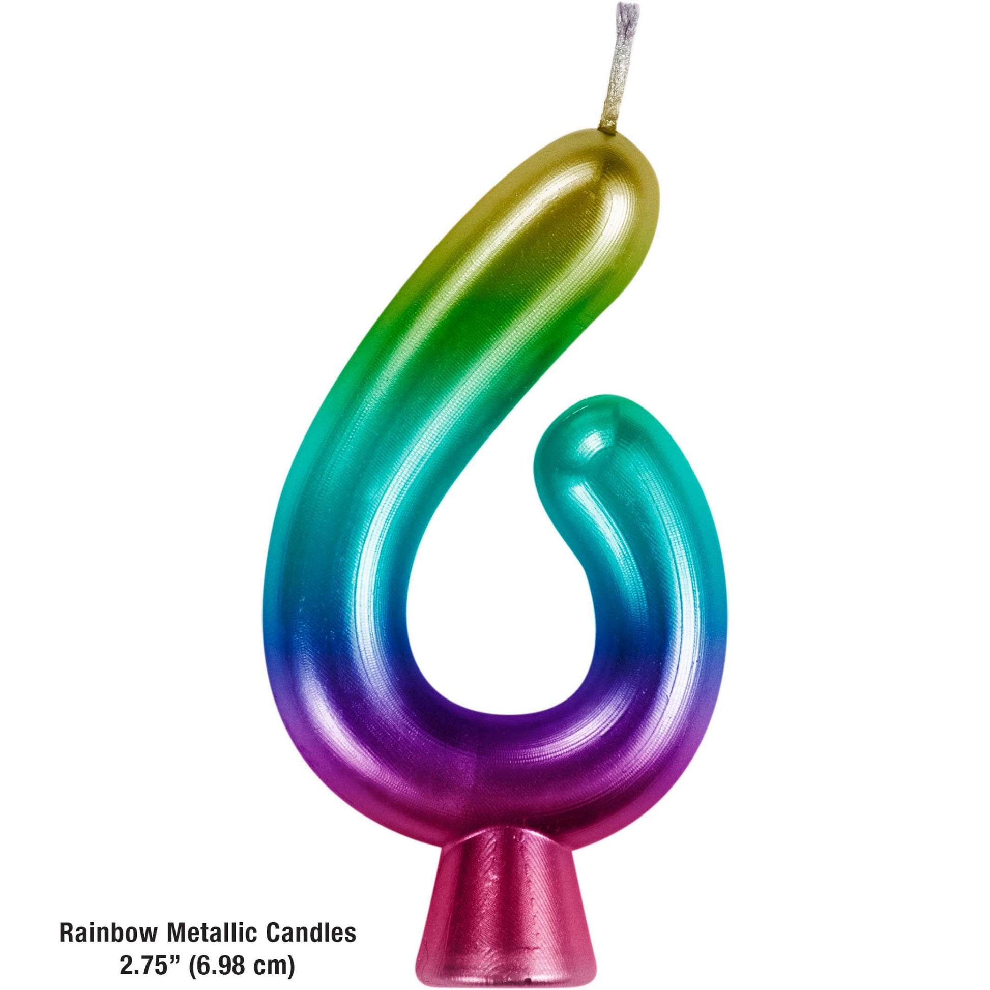 Rainbow Metallic 6 Birthday Candle 12 ct Dimension Image