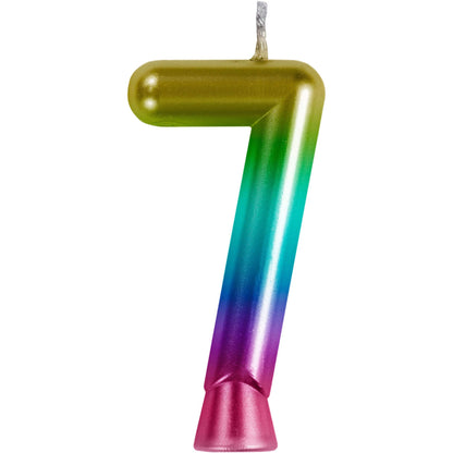 Rainbow Metallic 7 Birthday Candle 12 ct