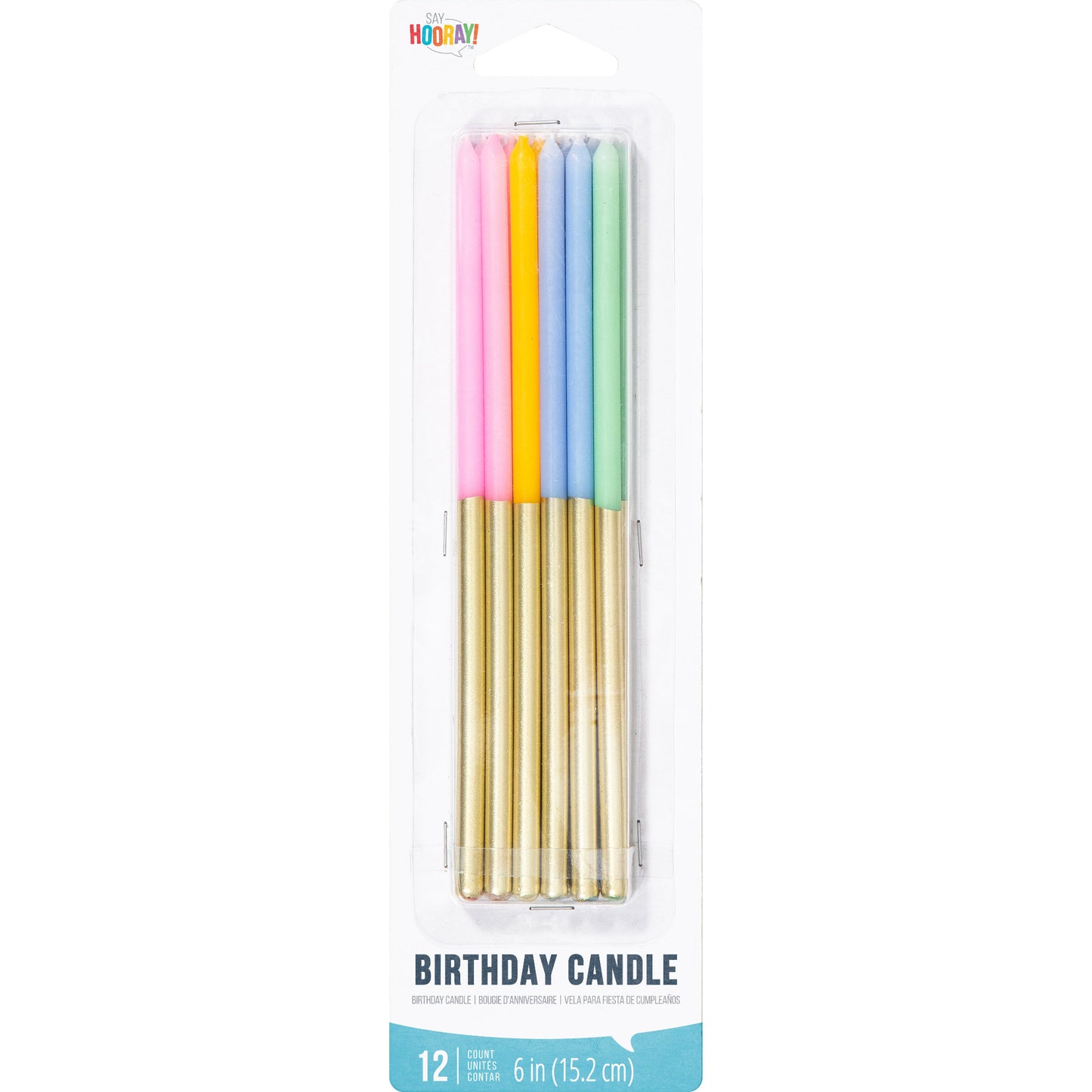 Tall Pastel and Metallic Gold Birthday Candles 144 ct Package Image