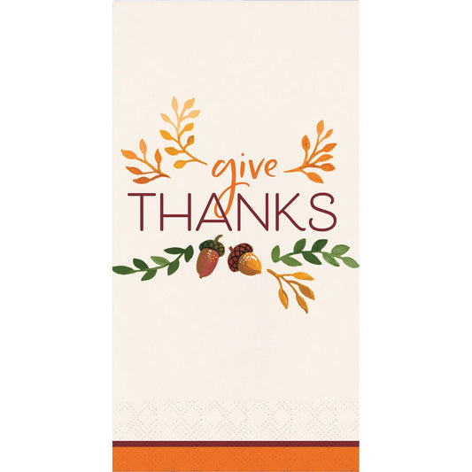 Fall Festivities Give Thanks Thanksgiving Dinner Napkins 192 ct. Decorative paper napkin with 'give THANKS' text and autumnal elements on a white background
