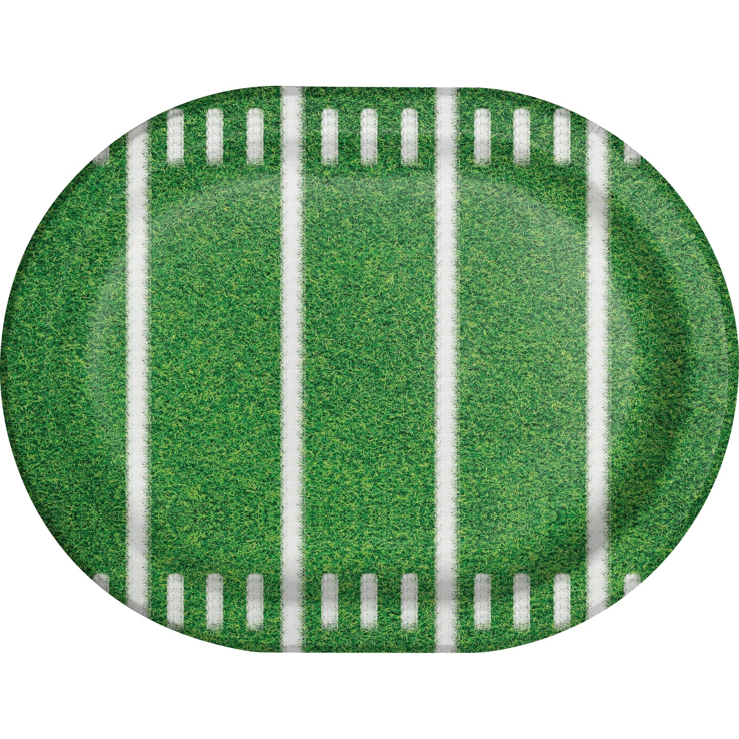 Game Time Oval Football Dinner Paper Plates 96 ct. Oval paper plate with green grass football field with white markings