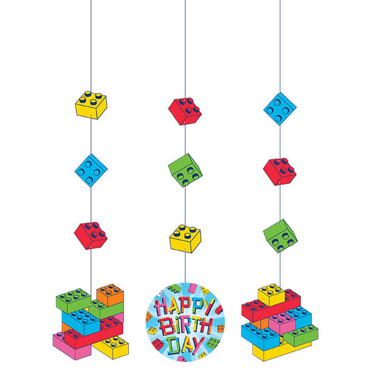 Block Bash "Happy Birthday" Toy Blocks Hanging Decorations 36 ct