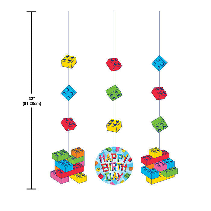 Block Bash "Happy Birthday" Toy Blocks Hanging Decorations 36 ct dimensions